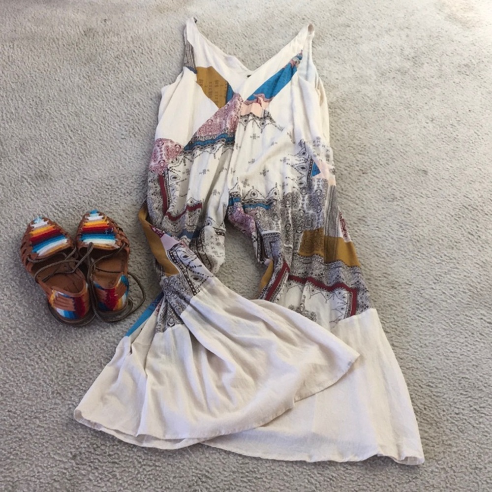 FP/WIDE LEG RELAXED FIT BOHO PATCHWORK PRINT JUMPSUIT